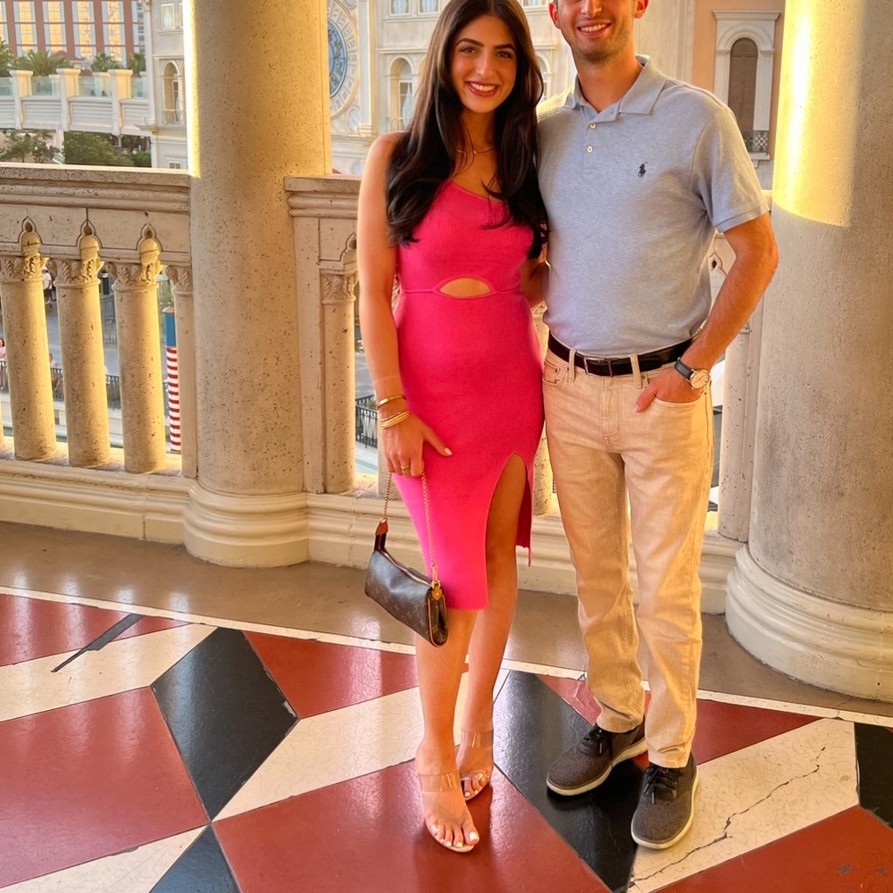 Petal & Pup Hot Pink Midi Dress with Front Cutout